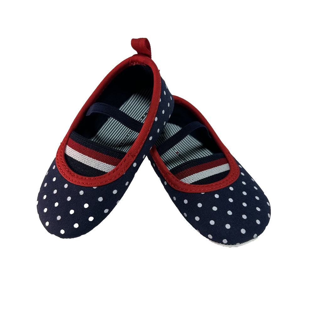 Tommy Hilfiger Baby Girl Mary Jane Crib Shoes Size 4 Navy Polka Dot